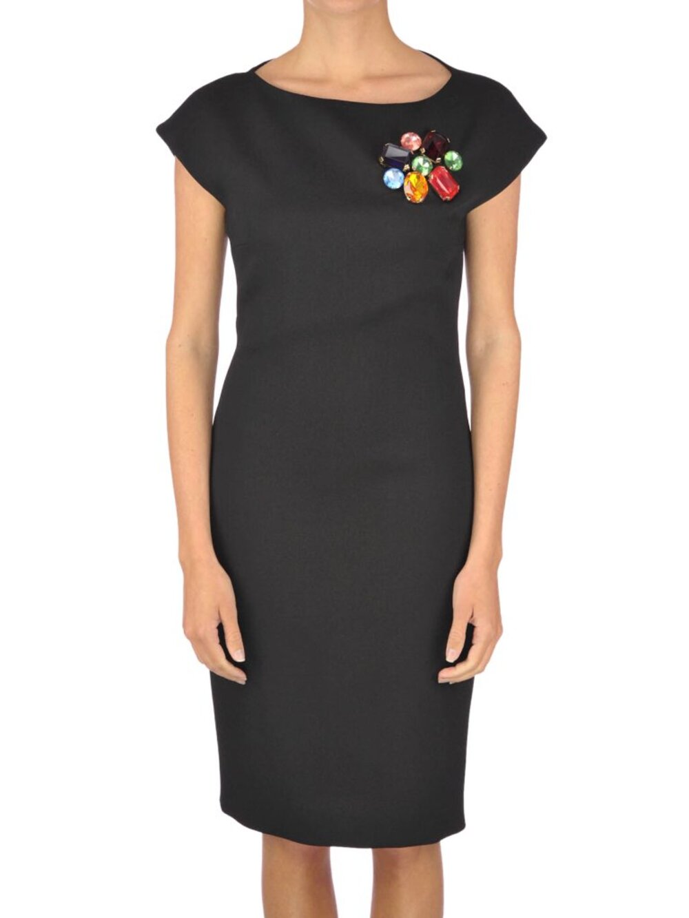 Boutique Moschino Black Wool-Crepe Crystal-Embellished Sheath Dress